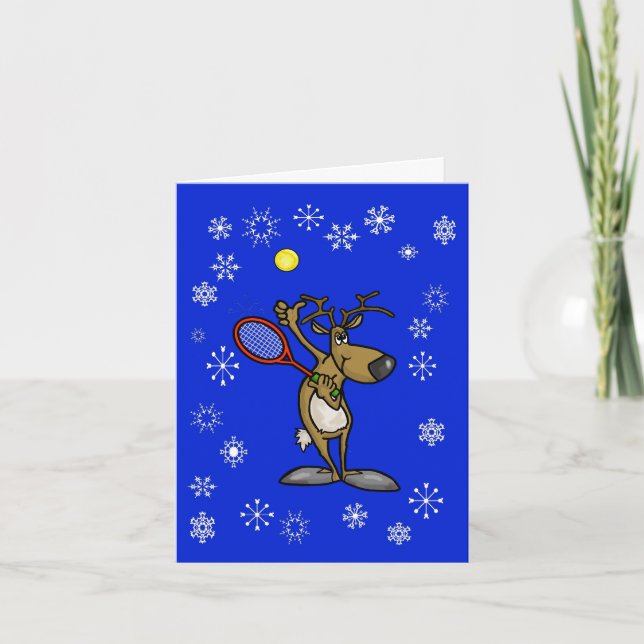 Carte de Noël avec un renne drôle et une raquette  (Devant)