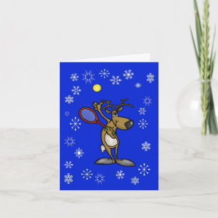 Carte de Noël avec un renne drôle et une raquette 