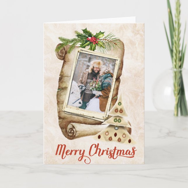 Carte de Noël avec verdure et pin (Devant)