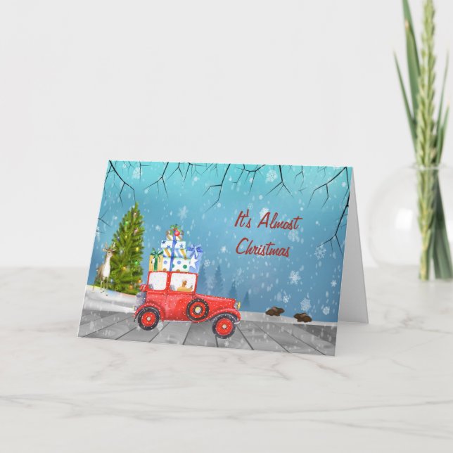 Carte de Noël avec Vieux Retro Car & Hiver Pittore (Devant)