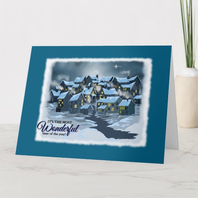 Carte de Noël avec village prêt pour les Saisons (Devant)