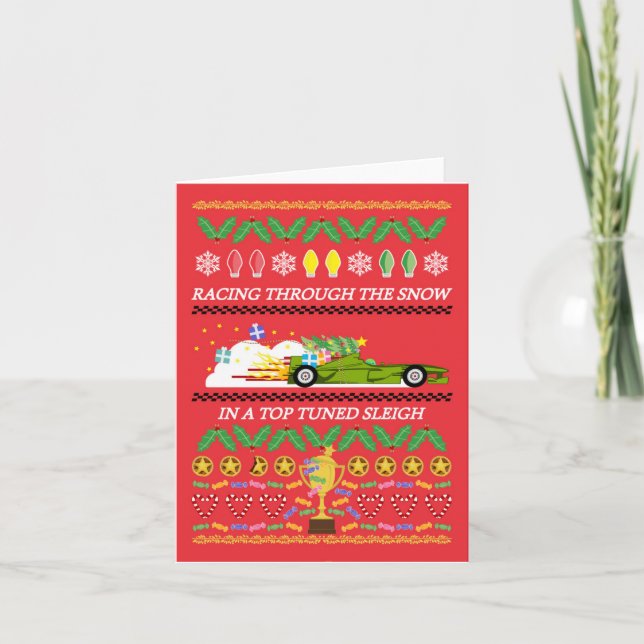 Carte de Noël avec voiture de course (Devant)