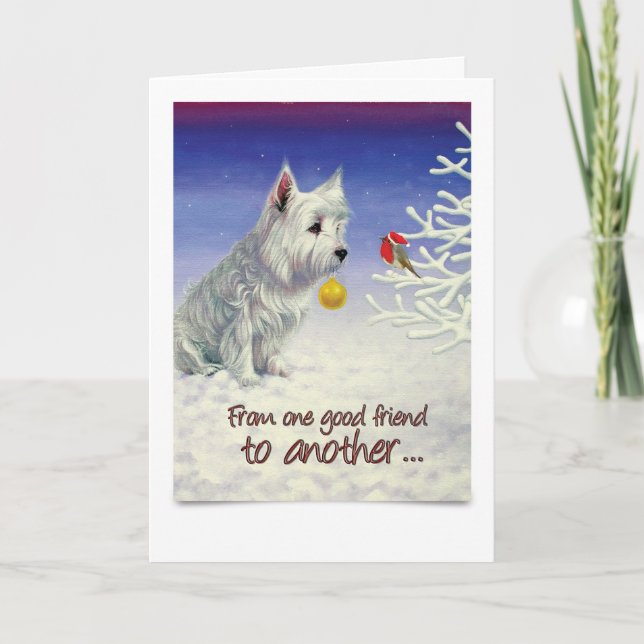 Carte de Noël avec Westie et Robin (Devant)