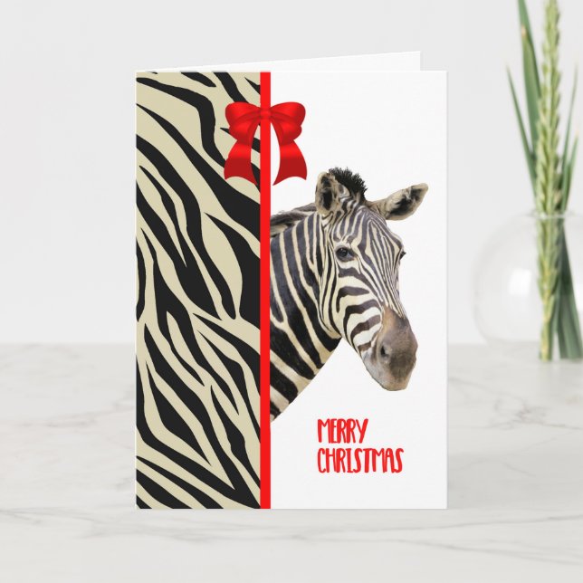 Carte de Noël avec Zebra, Stripes et Red Bow (Devant)