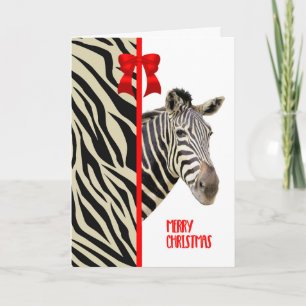 Carte de Noël avec Zebra, Stripes et Red Bow