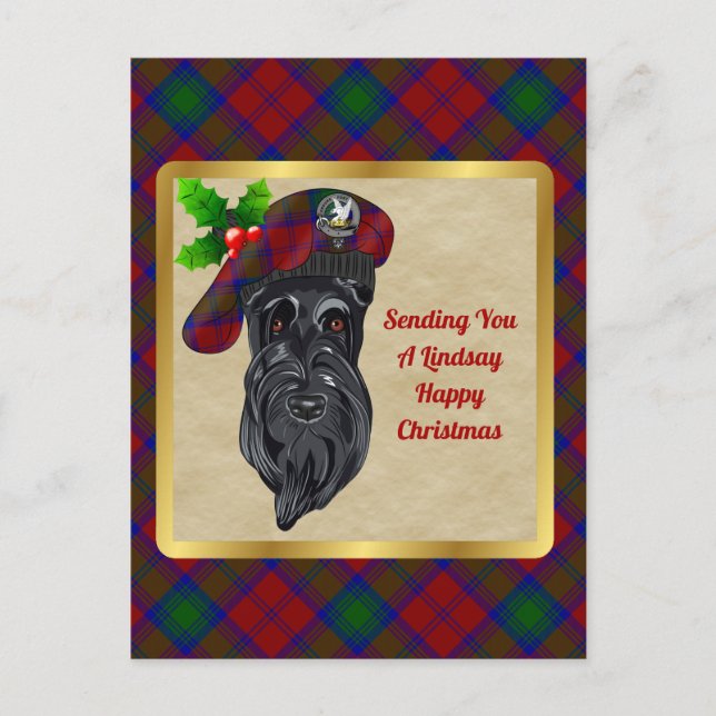 Carte de Noël Badge et Tartan du Clan Lindsay (Devant)