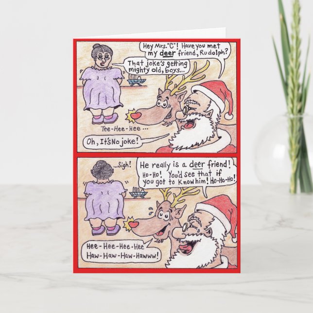 Carte de Noël - bande dessinée, "ami de cerfs (Devant)