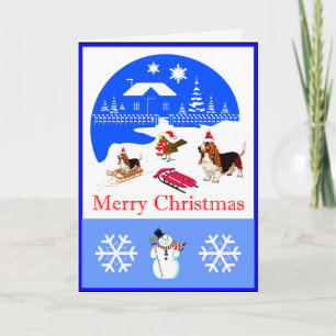 Carte De Noël Basset Et Oiseau Neige