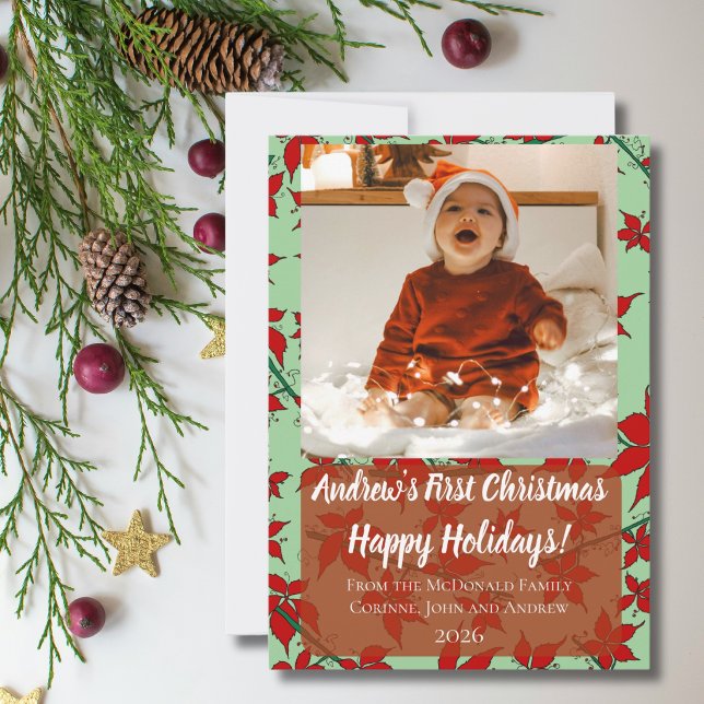 Carte de Noël bébé premier Noël vert personnalisé (Créateur téléchargé)