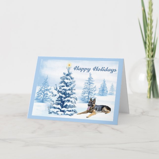 Carte de Noël berger allemand Arbre bleu2 (Devant)