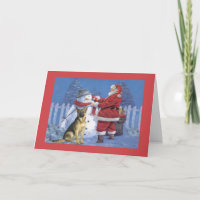 Carte de Noël berger allemand Père Noël Snowman2