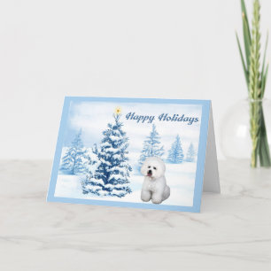 Carte de Noël Bichon Frise Arbre bleu