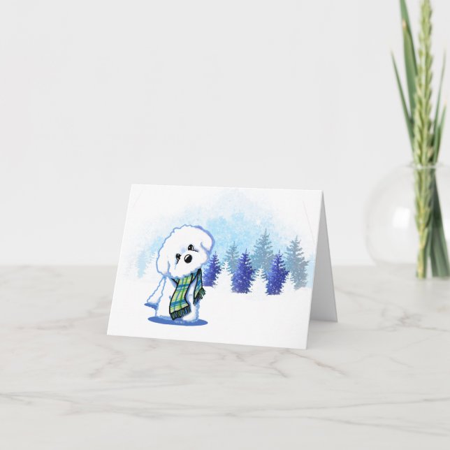Carte de Noël Bichon Frisé hiver (Devant)