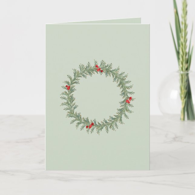 Carte de Noël blanche avec couronne d'aquarelle (Devant)