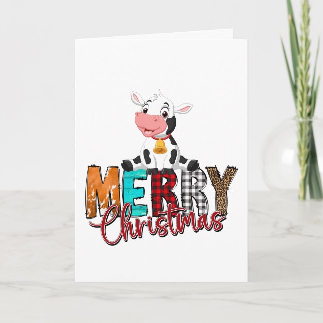 Carte de Noël Blanche avec un Veau Bébé Adorable (Devant)