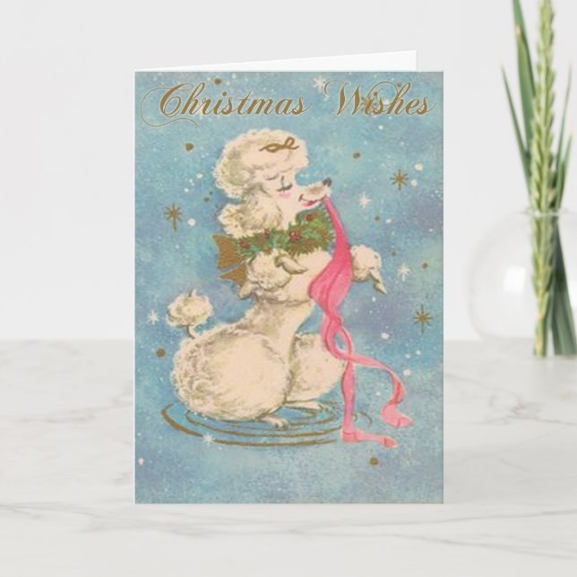 Carte de Noël blanche de caniche (Devant)