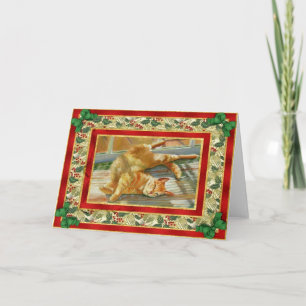 Carte de Noël blanche en tabby rouge