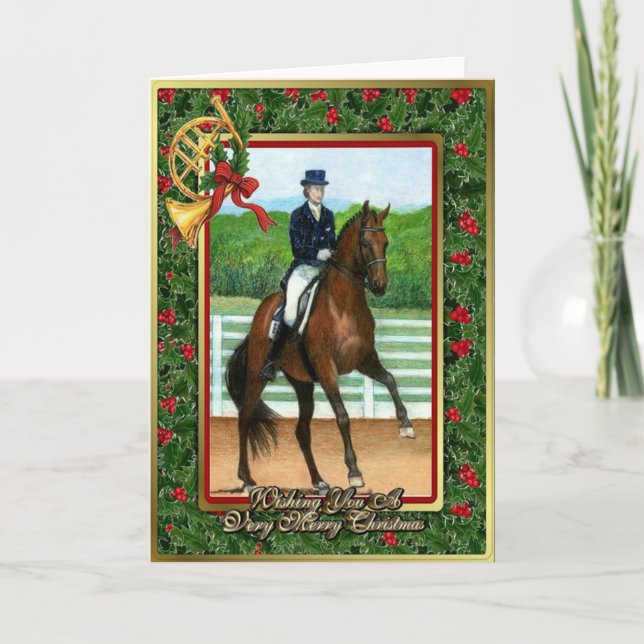 Carte de Noël blanche Hanoverian Dressage Horse (Devant)
