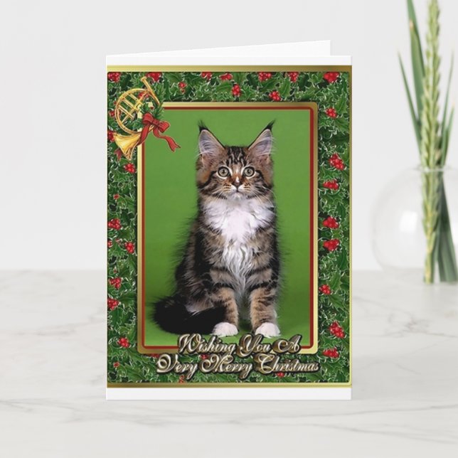Carte de Noël blanche Maine Coon Kitten (Devant)