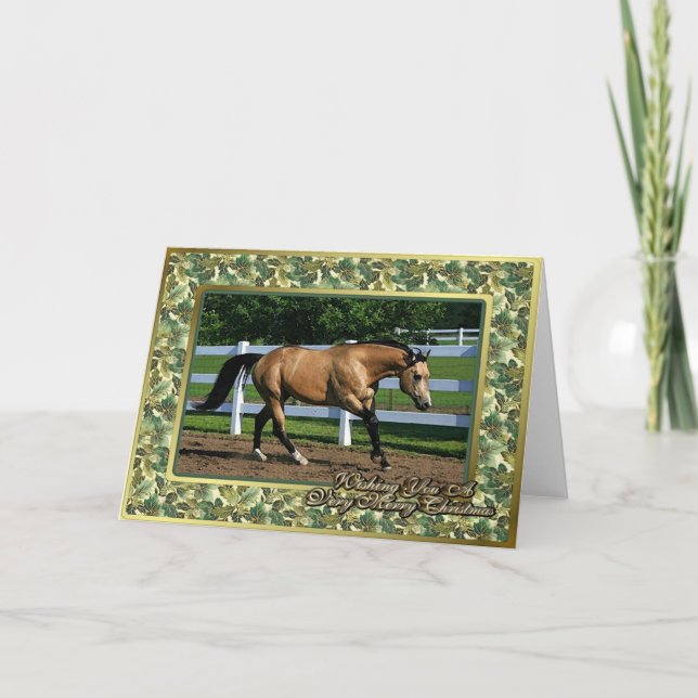 Carte de Noël blanche pour Cheval en peau de bouch (Devant)