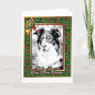 Carte de Noël blanche pour chien berger australien