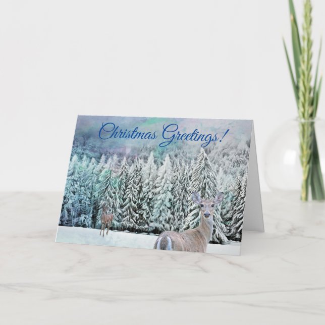 Carte de Noël Bleu Neige Cerf (Devant)