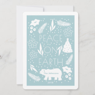 Carte de Noël bleu Ours Polaire Paix sur Terre