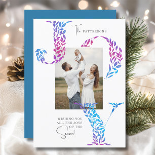 Carte de Noël Bleu Rose Violet Joie Famille