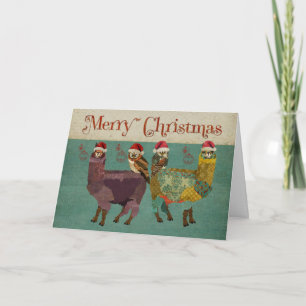 Carte de Noël bleue Alpacas & Chouettes