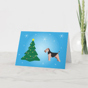 Carte de Noël Bleue avec Terrier Gallois