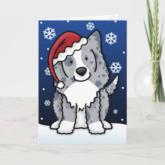 Carte de Noël bleue de Kawaii Sheltie (Devant)