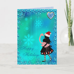 Carte de Noël bleue de paillettes d'Alice et de