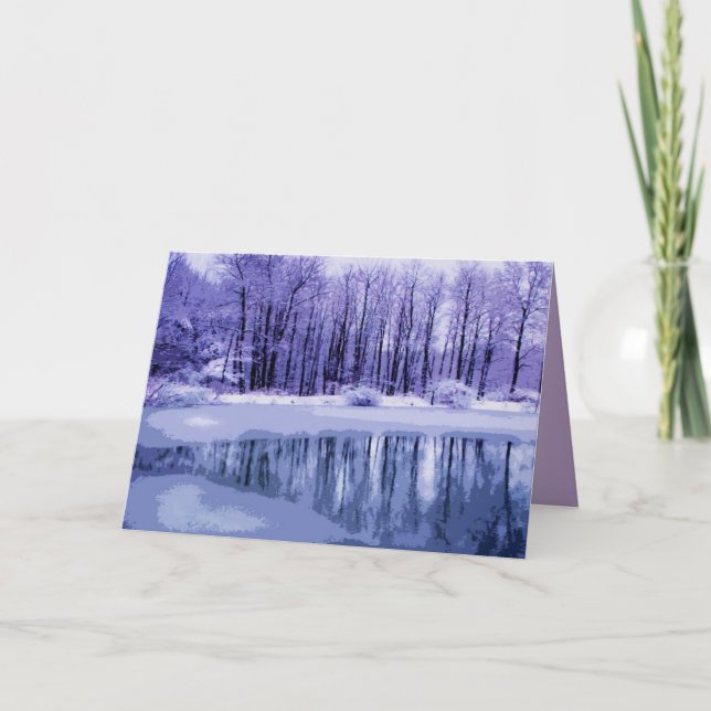 Carte de Noël bleue d'étang d'hiver (Devant)