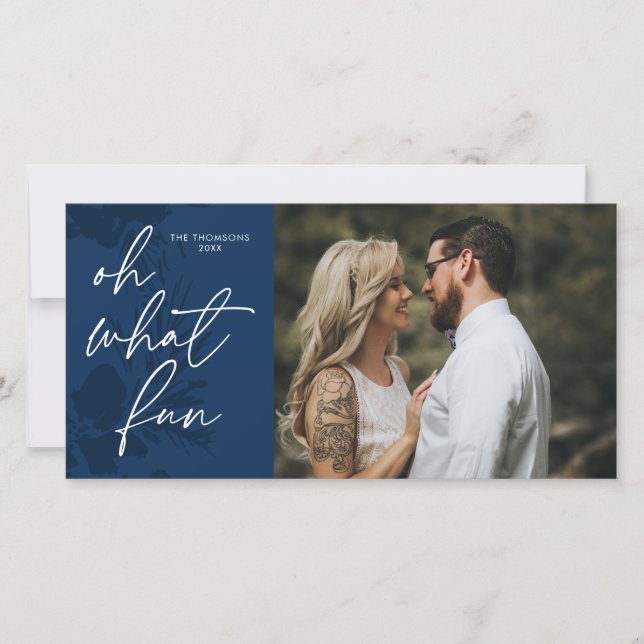 Carte de Noël bleue lumineuse Oh Quel Plaisir (Devant)