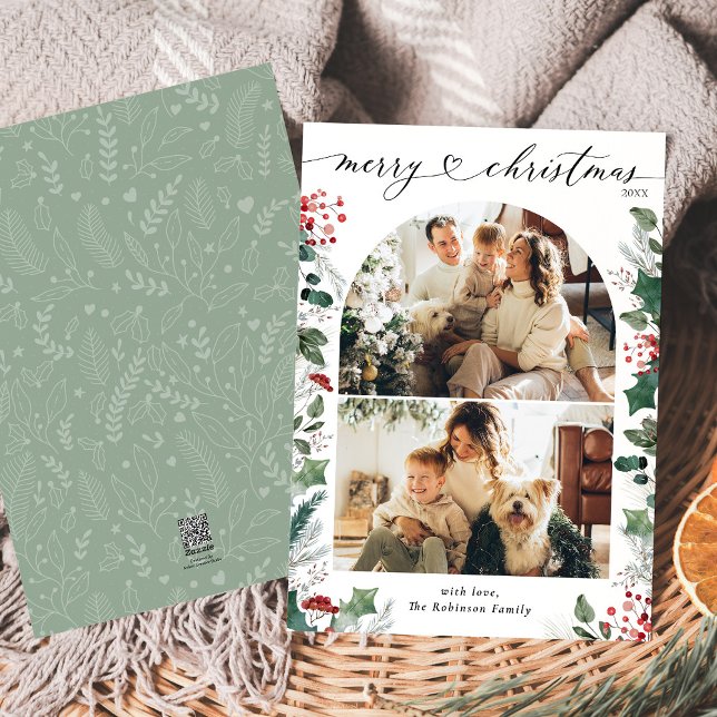 Carte de Noël Boho Green Red Arch (Créateur téléchargé)