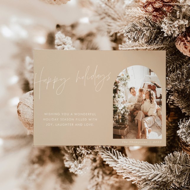Carte de Noël Boho moderne, Arch Photo Holiday (Créateur téléchargé)