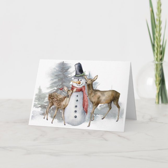 Carte de Noël bonhomme de neige de la forêt (Devant)