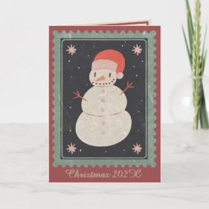 Carte de Noël Bonhomme de Neige Rouge & Vert