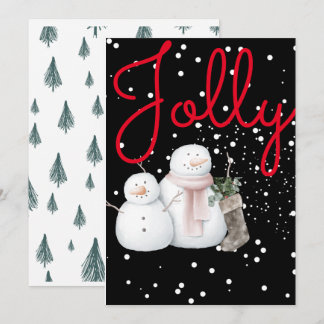 Carte de Noël, bonhommes de neige joyeux.