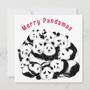 Carte de Noël Bonne famille Pandas - Peinture