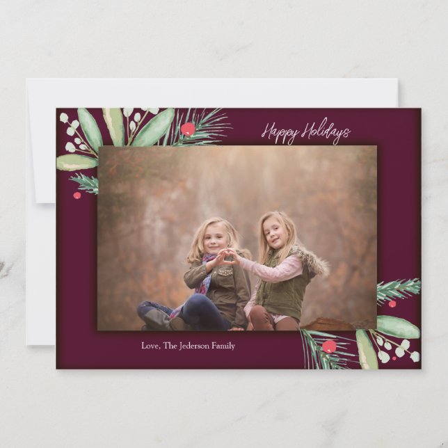 Carte de Noël Bonne Fête avec aquarelle verte (Devant)