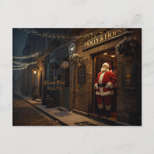 Carte de Noël britannique avec le Père Noël au pub