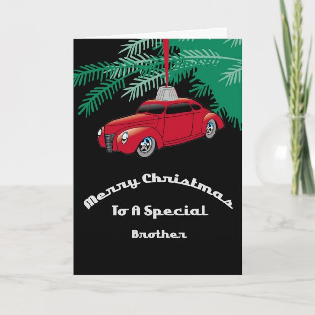 Carte de Noël Brother Red Hotrod (Devant)
