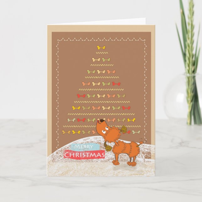 carte de Noël brune mignonne de caniche (Devant)