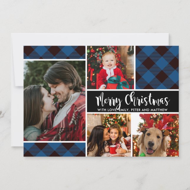 Carte de Noël Buffalo Plaid Photo Collage (Devant)