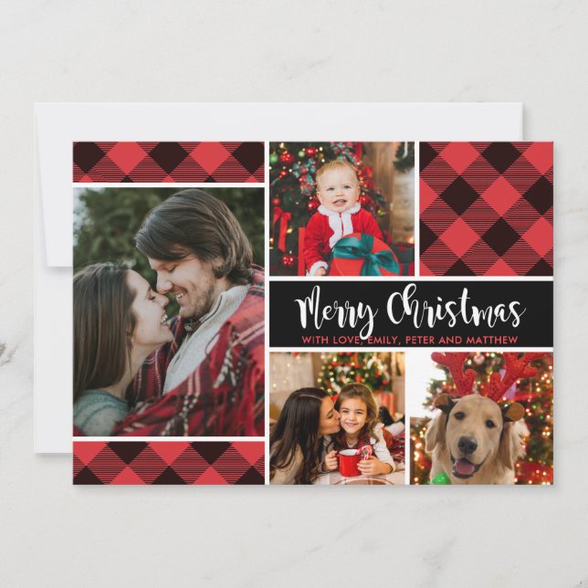 Carte de Noël Buffalo Plaid Photo Collage (Devant)