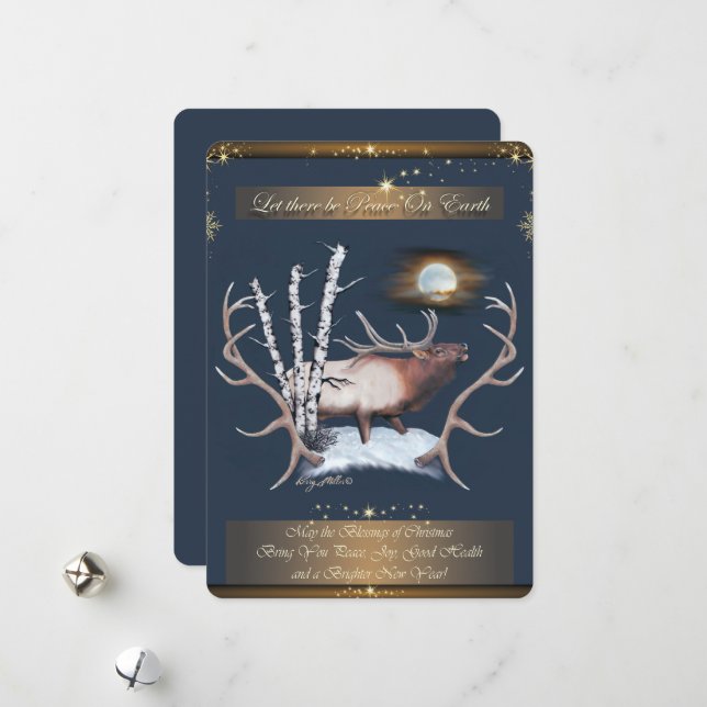 Carte de Noël Bull Elk (Devant/Arrière en situation)