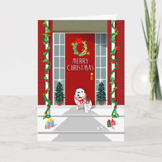 Carte de Noël - Bulldog sur Porch Noël (Devant)