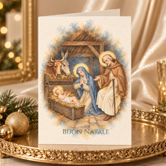 Carte de Noël Buon Natale | Nativité & Fl vintage