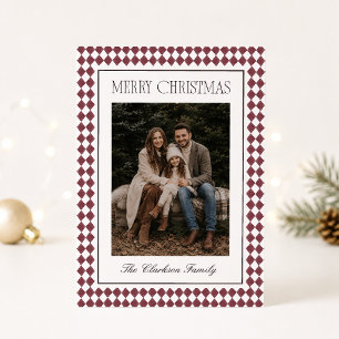 Carte de Noël Burgundy Harlequin avec une photo